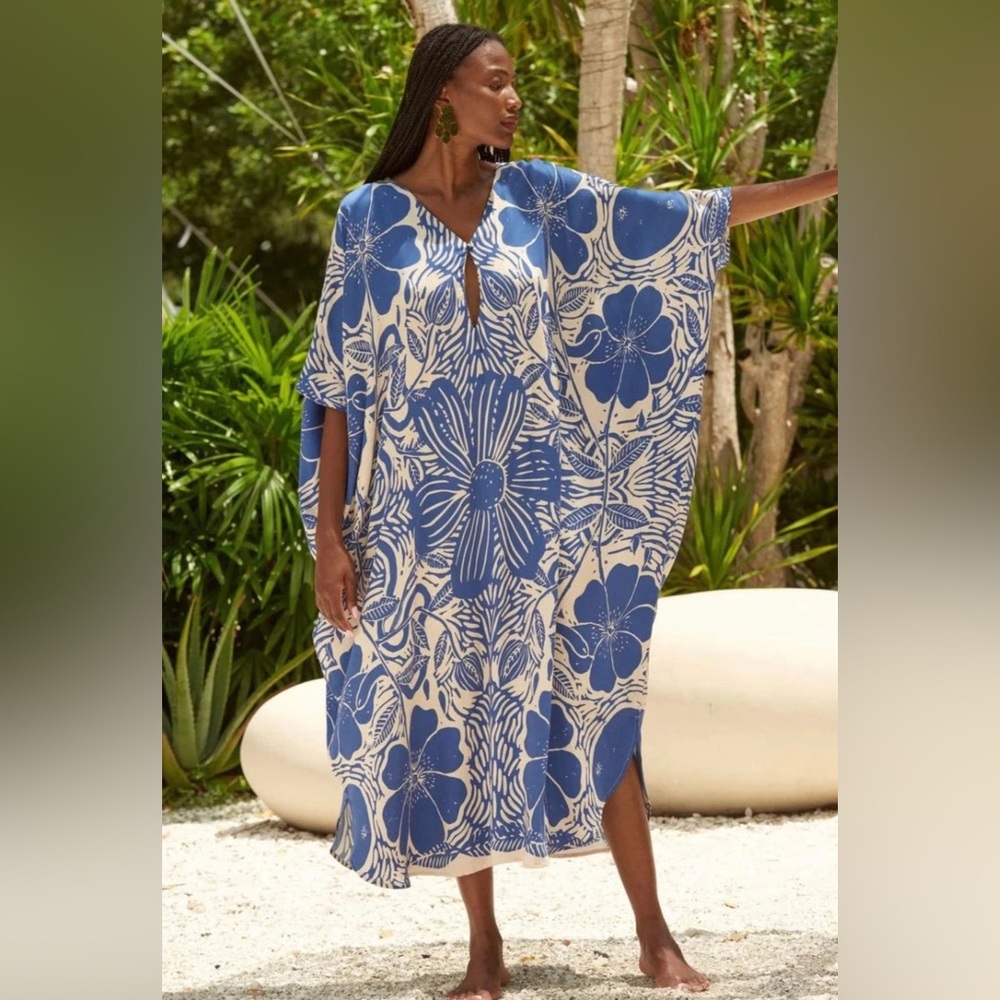 XIME KAFTAN ETCHED FLOWER BLUE